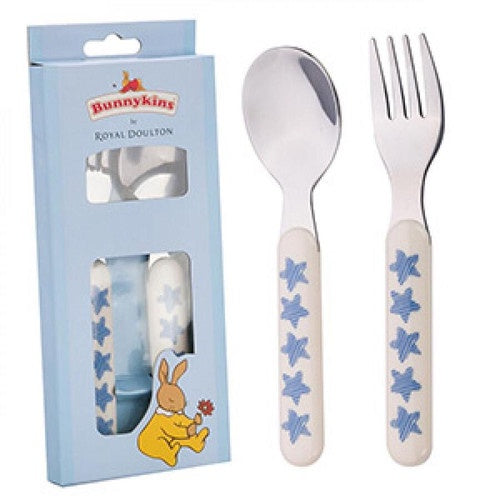 Bunnykins Spoon & Fork Shinning Stars Design Blue