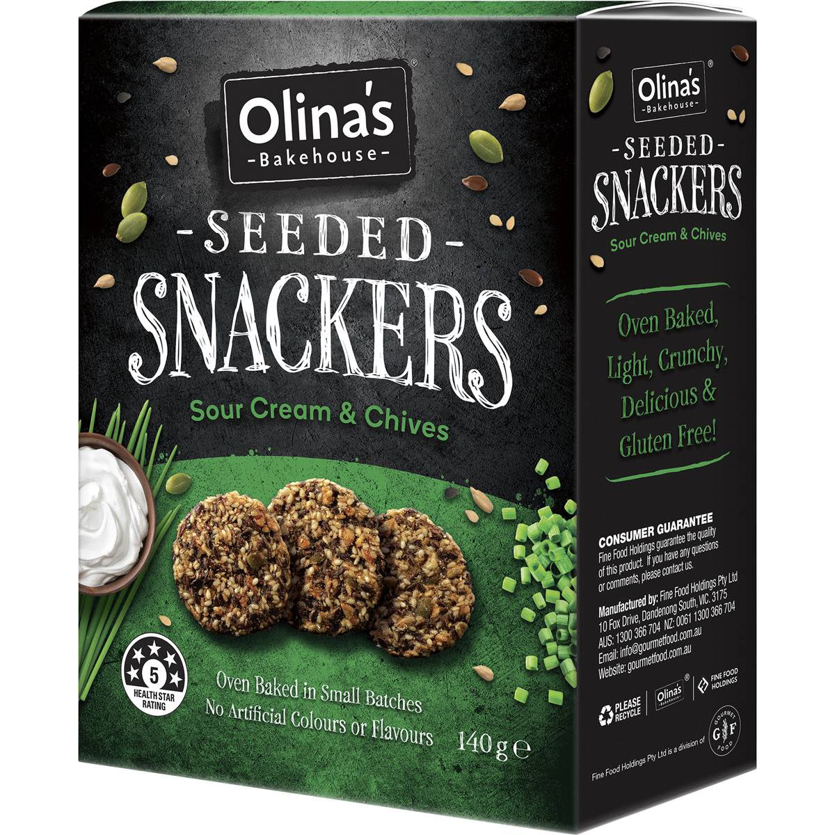 Olina's Seeded Snackers Sour Cream & Chives 140g