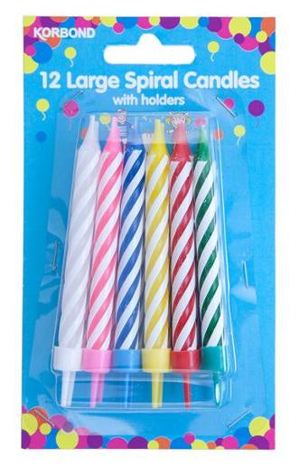 Korbond Large Spiral Birthday Candles with Holder 12pk