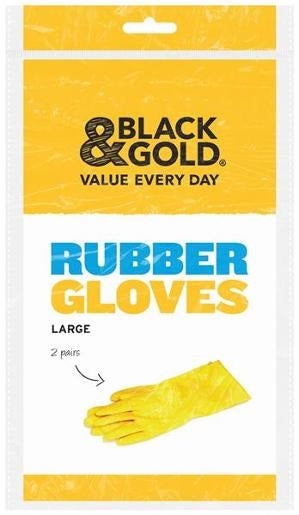 Black & Gold Large Rubber Gloves 2Pk