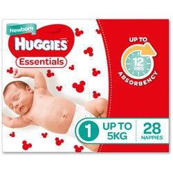 Huggies Essentials Newborn up to 5 kg Nappies 28pk