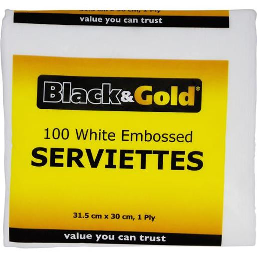 Black & Gold Napkins 1Ply White 100pk