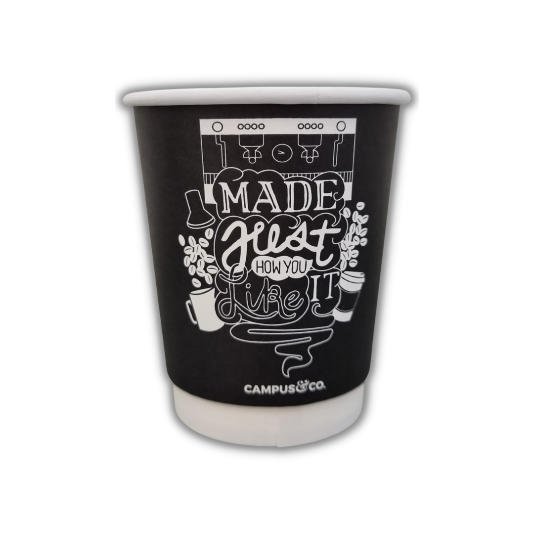 Campus & Co Double Wall Coffee Cup Like It Design On Black 25pk