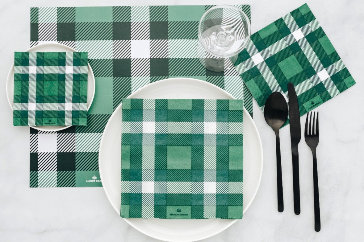 Manor Road Classic Plaid Green Paper Placemats 30pk