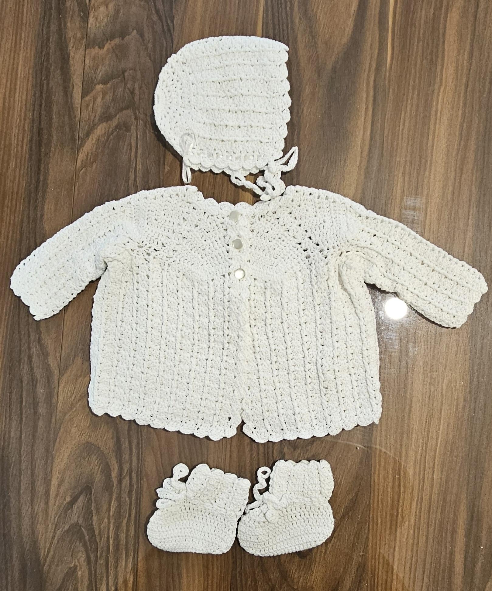 Crochet Jacket, Hat/Bonnet and Booties Set