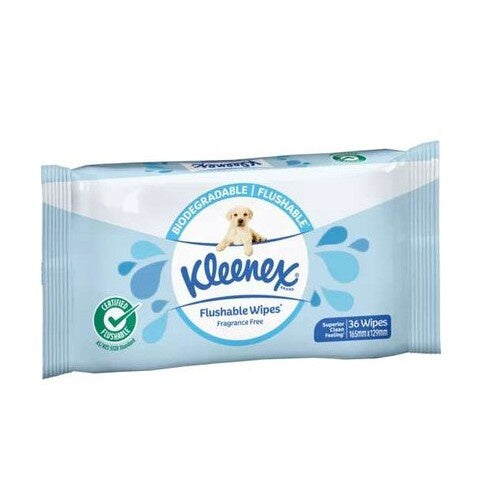 Kleenex Flushable Unsented Wipes 36s