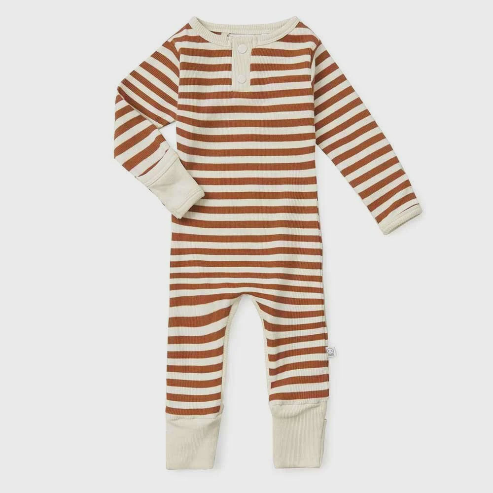 Snuggle Hunny Biscuit Stripe Organic Growsuit\