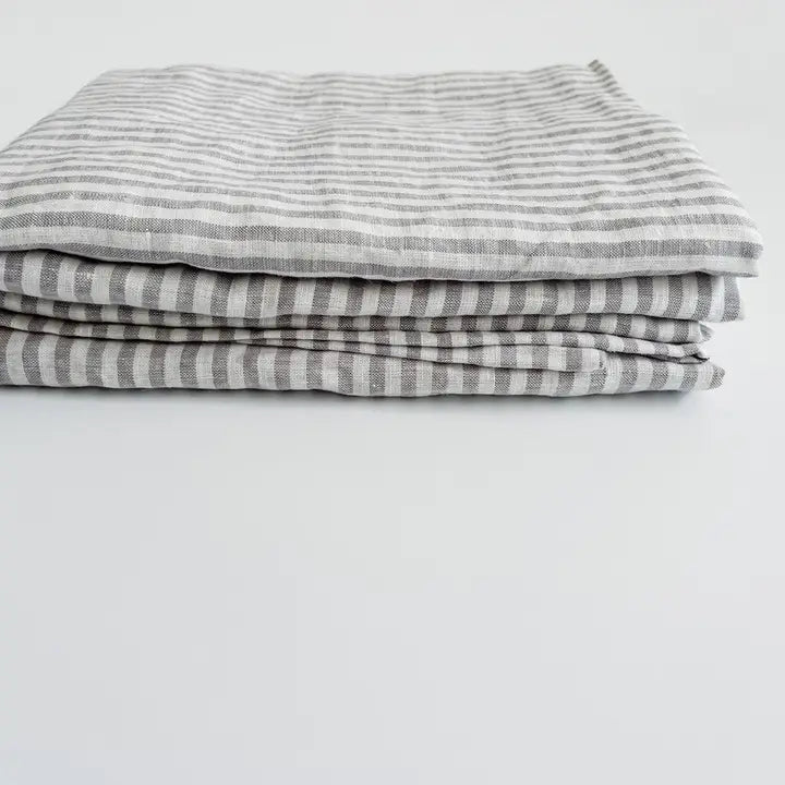 Pure French Linen Tea Towel - Grey Stripe