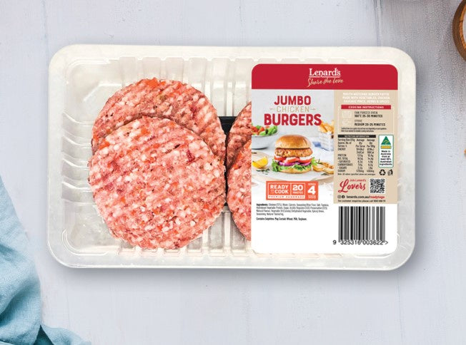 Lenards Chicken Burger Jumbo 500g 4 pack