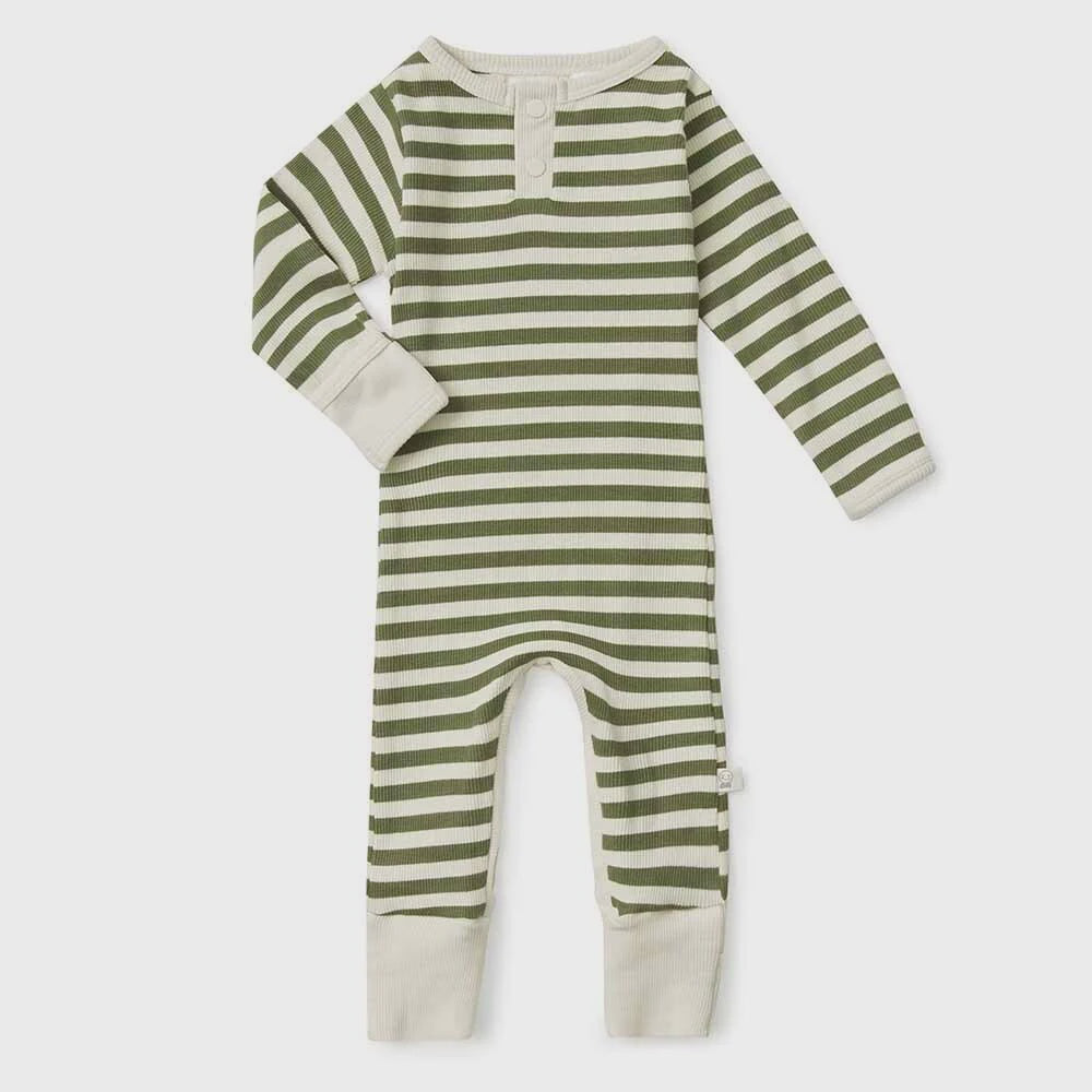 Snuggle Hunny Olive Stripe Organic Growsuit