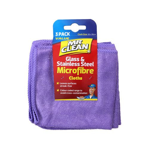 Mr Clean glass & stainless steel microfibre cloths 3 pk