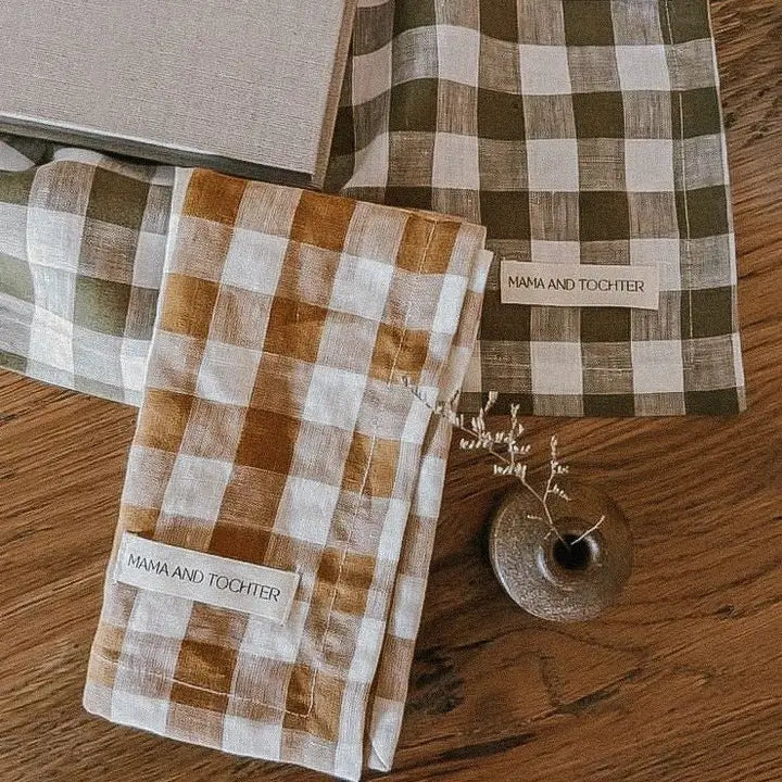 Pure French Linen Tea Towel - Toffee Gingham