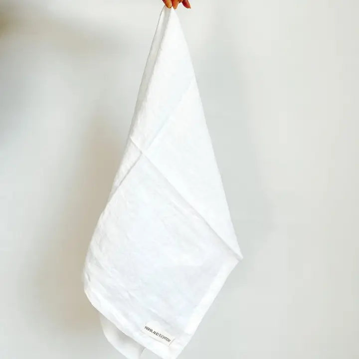 Pure French Linen Tea Towel - White