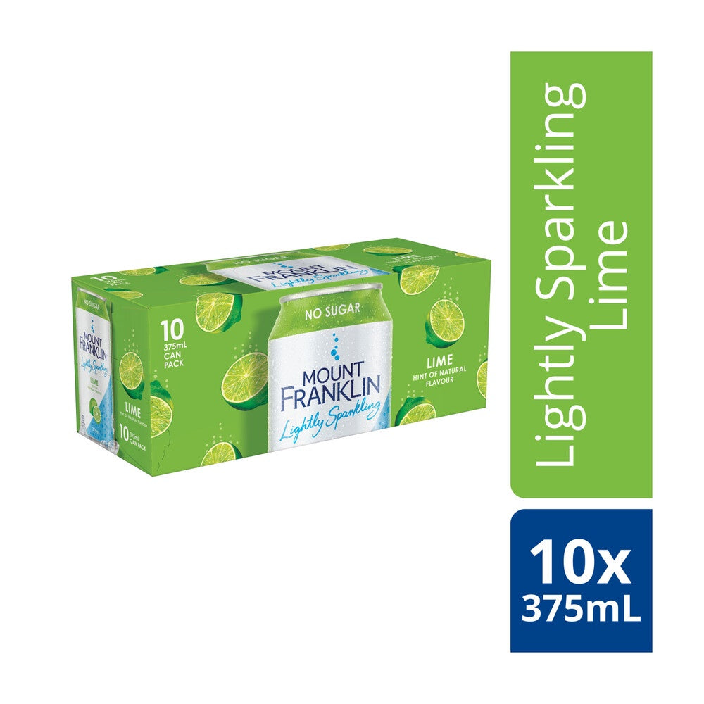 Mount Franklin Lightly Sparkling Water Lime Multipack Cans 10 x 375mL