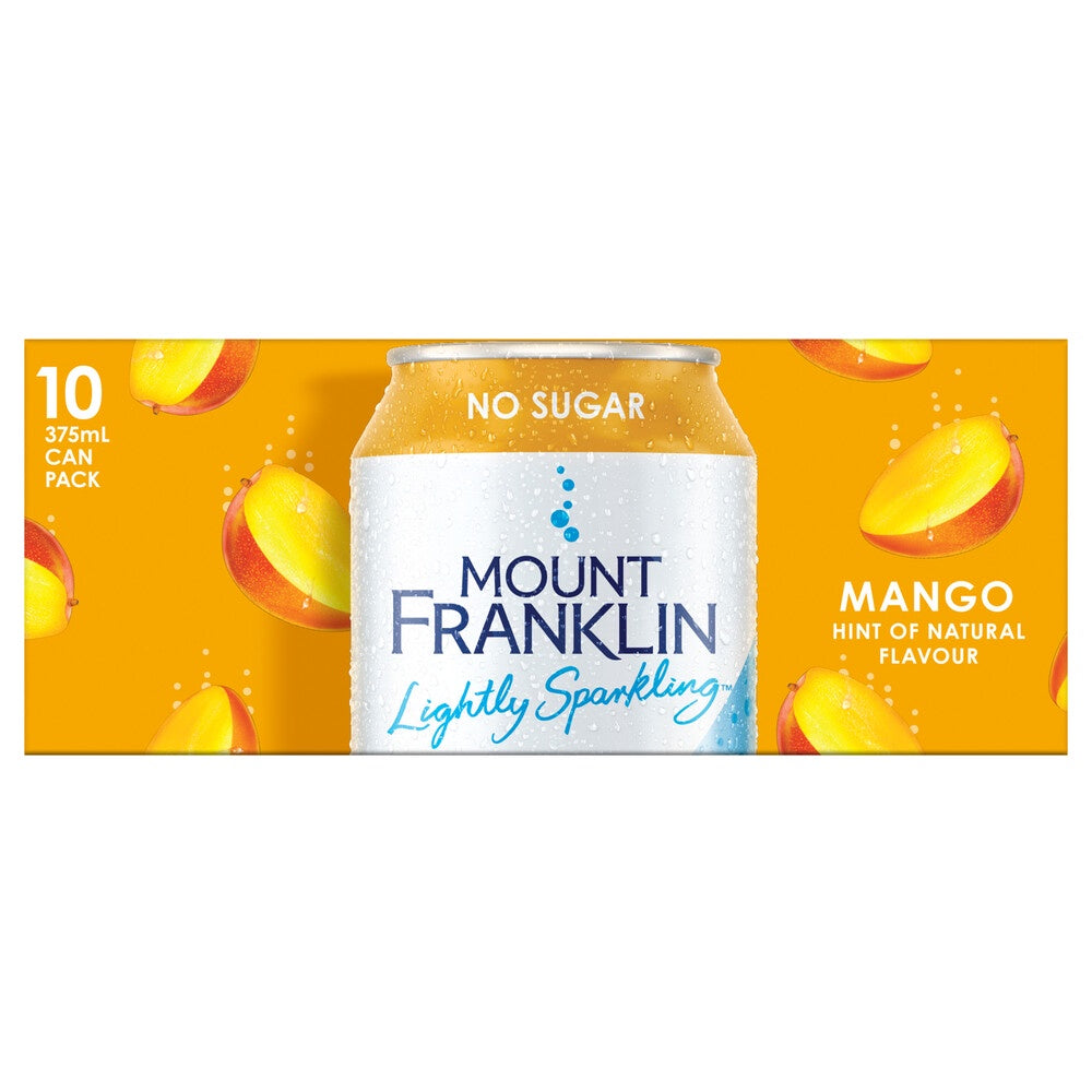 Mount Franklin Lightly Sparkling Water Mango Multipack Cans 10 x 375mL