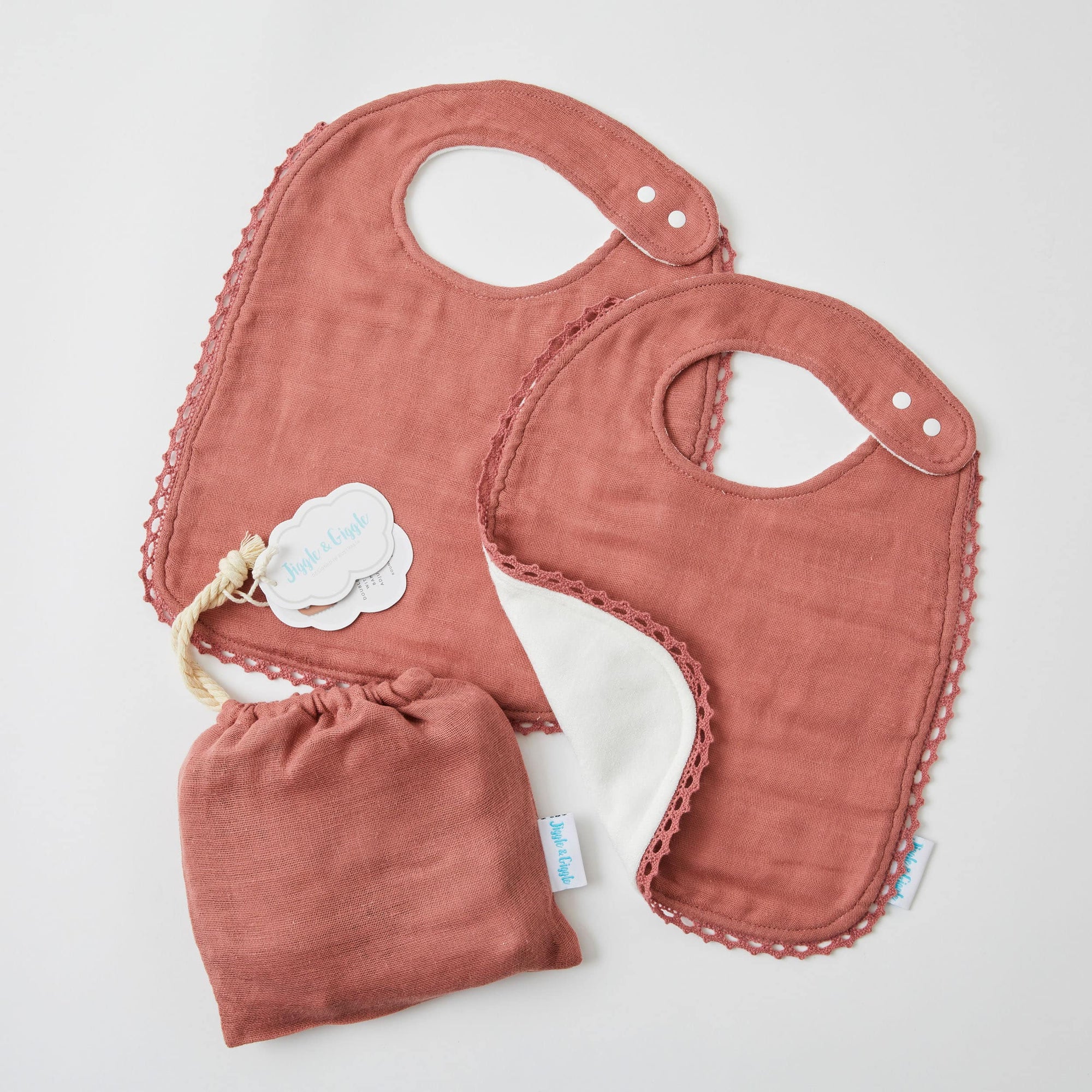 Jiggle & Giggle Double Muslin Lace Trim Bib (Set 2)