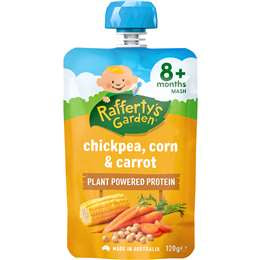 Raffert'y Garden 8 month Chickpea, Corn & Carrot Baby Food 120g