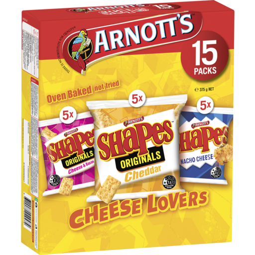 Arnott's Shapes Cheese Lovers 15 Pack 375g